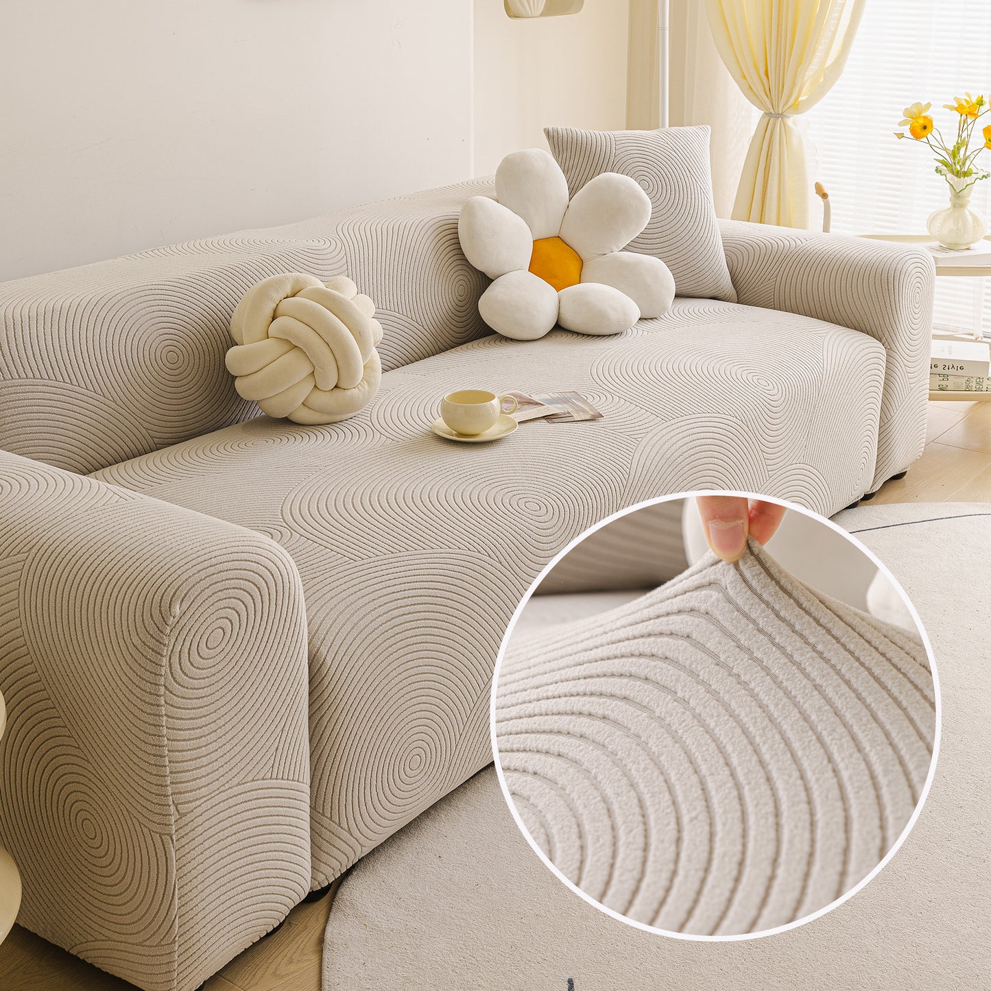 Elastic Stretch Sofa Cover Slipcover, Concentric Circle Jacquard Plush Couch Cover
