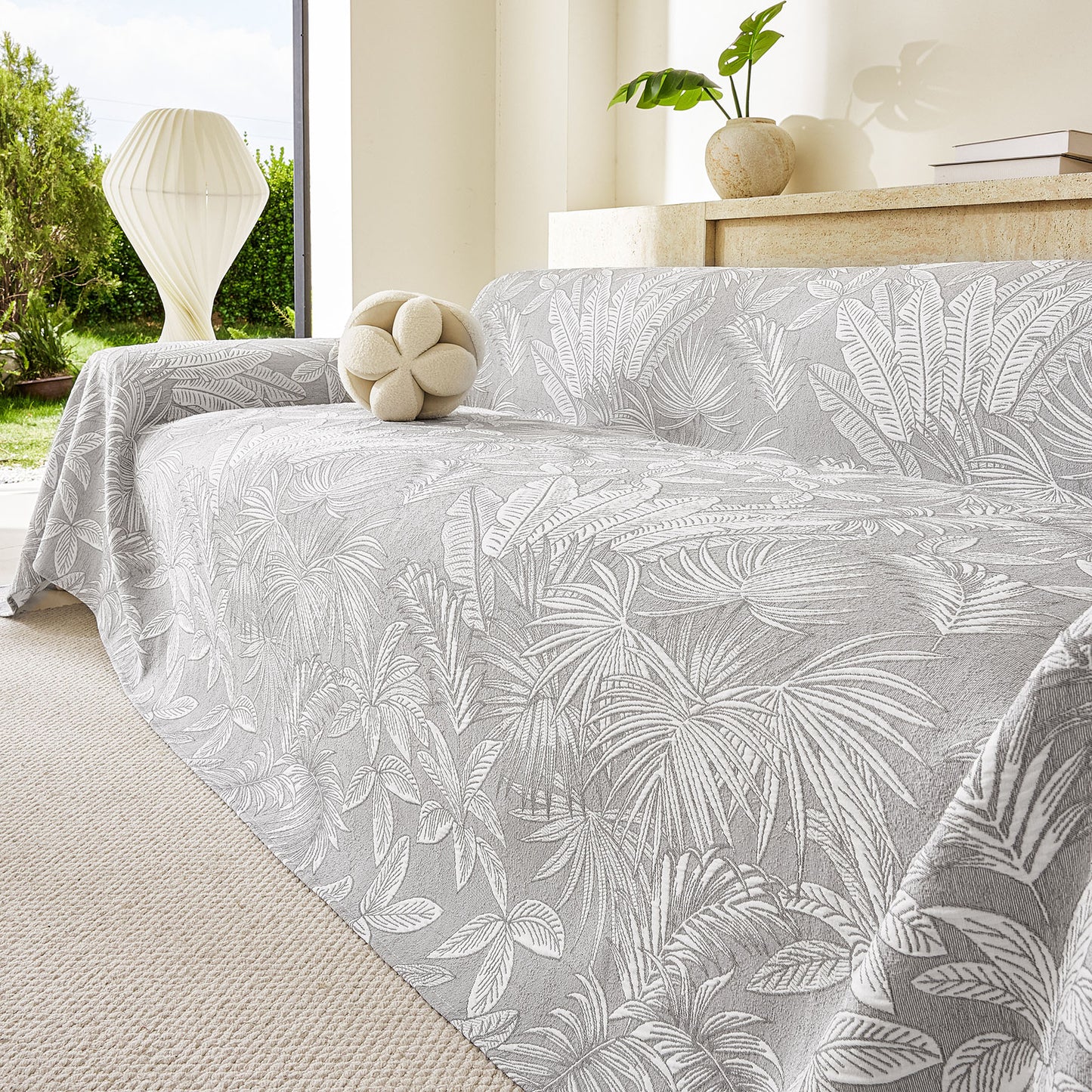 Tropical Botanical Leaf Texture Furniture Protector Blanket Soft Breathable Sofa Cover