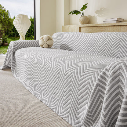Three Layer Woven Soft Breathable Sofa Cover Blanket, Textured Chevron Couch Cover