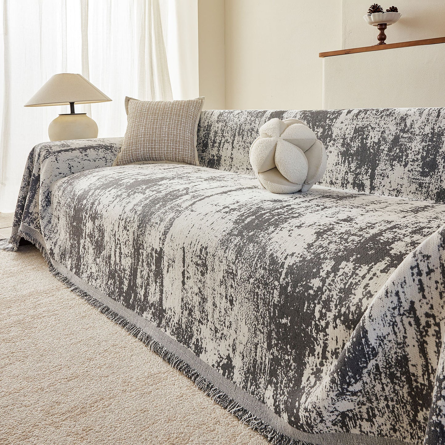 Soft Chenille Sofa Cover, Textured Abstract Couch Protector Cover with Vintage Pattern