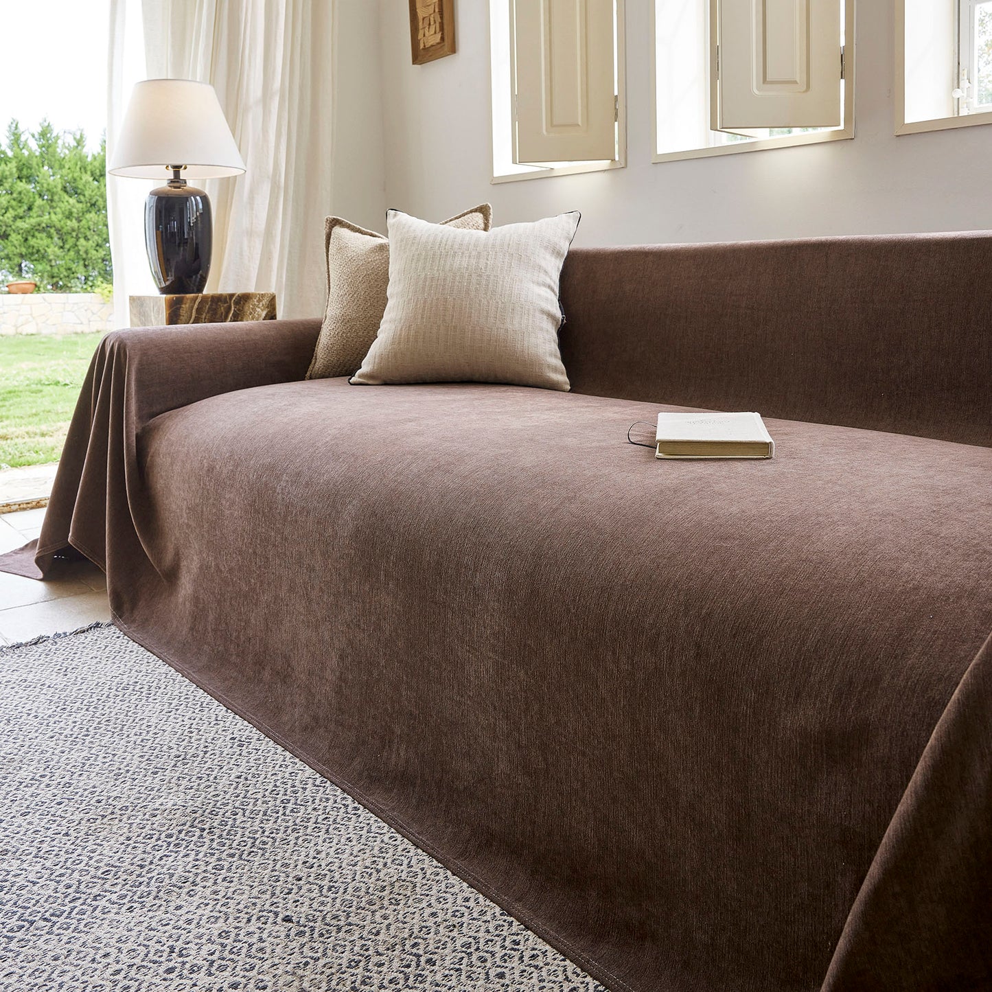 Luxury Soft Chenille Sofa Cover for Couch, Solid Color Furniture Protector Throw Cover