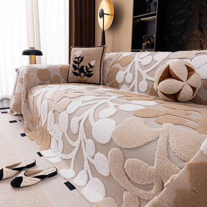 Vintage Boho Floral Sofa Throw Cover, 3D Soft Tufted Plush Couch Protector Futon Cover