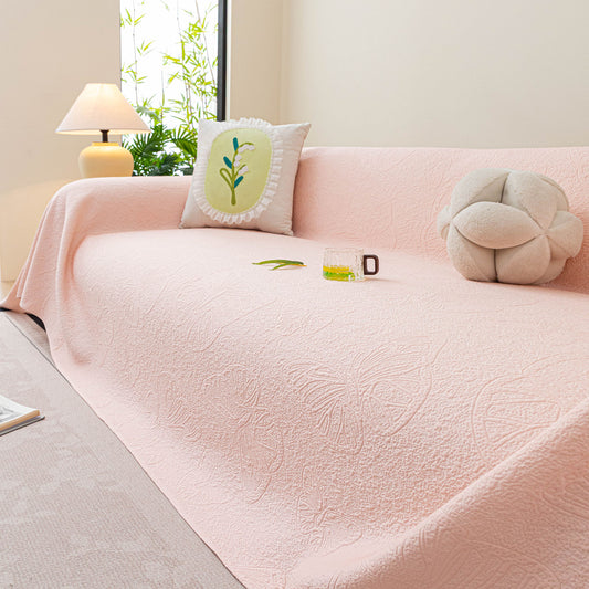 Cooling Embossed Botanical Couch Cover, Soft Ice Silk Furniture Protector for Sofa