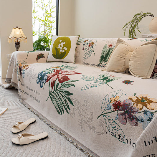 Floral Botanical Butterfly Soft Woven Couch Cover, Boho Cottagecore Sofa Cover Throw