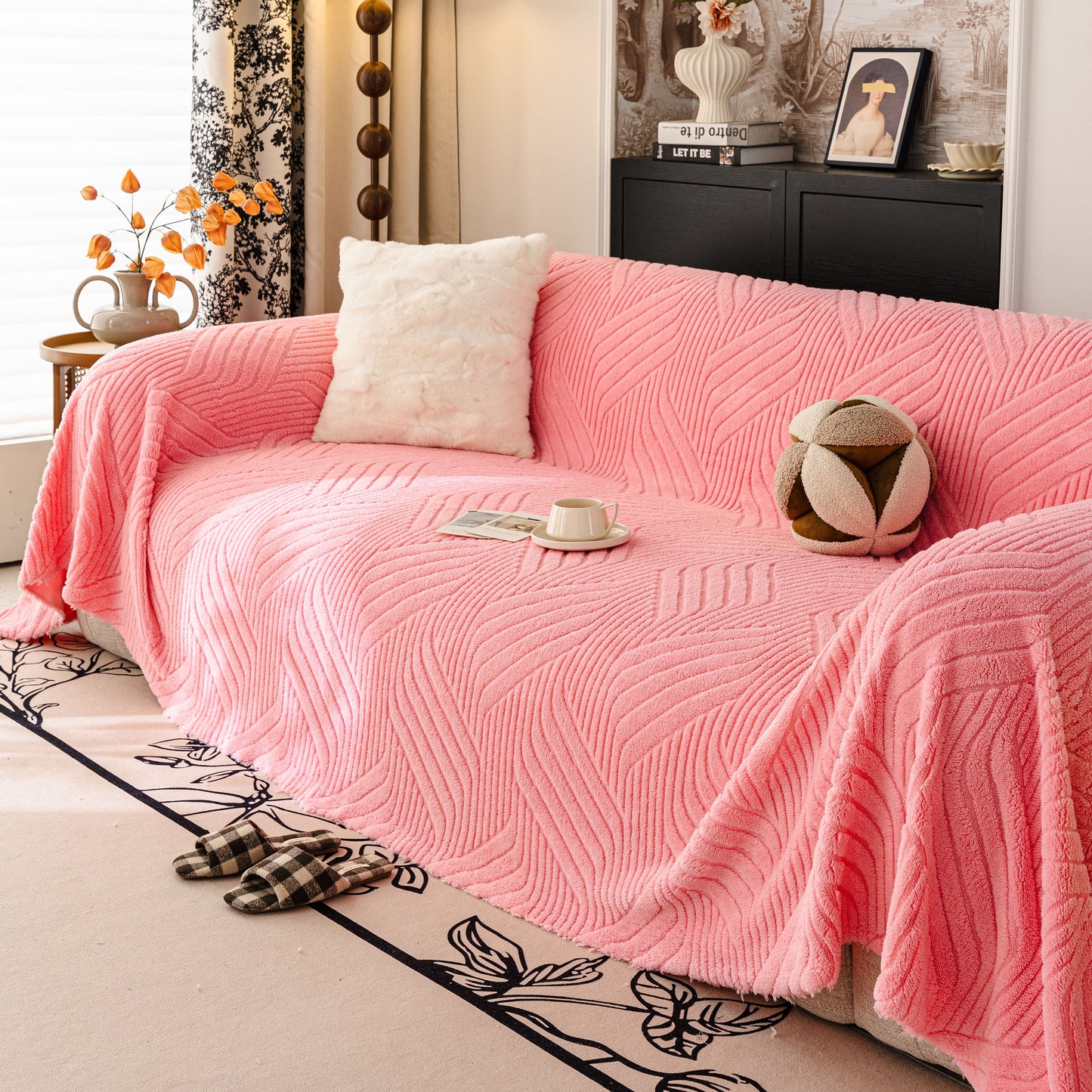 Plush Fleece Washable Sofa Throw Blanket, Soft & Cozy Furniture Protector for Couch