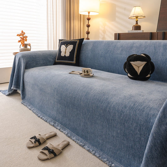 Solid Color Chenille Sofa Throw Cover, Soft Textured Sofa Cover for Sectional L Shape
