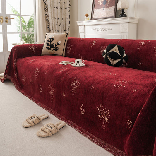 Vintage Floral Chenille Sofa Throw Cover, Rustic Decorative Pet Friendly Couch Covers