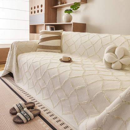 Soft Chenille Sofa Throw Cover, Raised Geometric Texture Furniture Protector Blanket