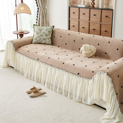 Cottagecore Ruffled Sofa Slipcover, Shabby Chic Couch Protector Cover for Living Room