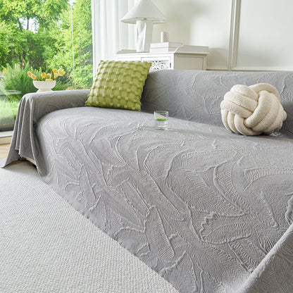 Embossed Leaf Pattern Sofa Cover Blanket for Couch, Soft Cooling Textured Couch Cover