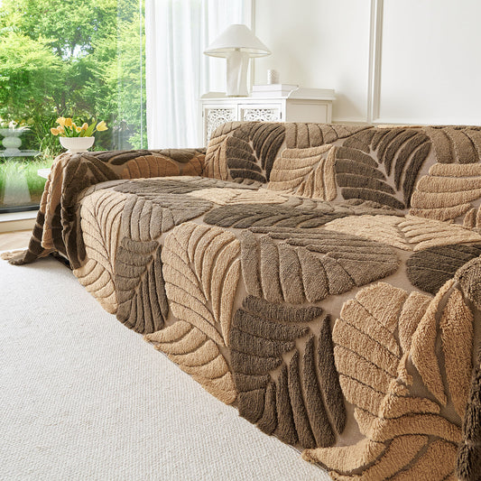 Plush Fleece Leaf Pattern Sofa Throw Cover, Soft Couch Protector Couch Cover Blanket