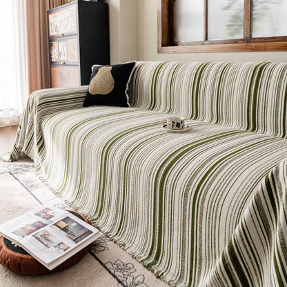 Luxury Cozy Chenille Sofa Cover Throw, Elegant Striped Soft Textured Couch Blanket