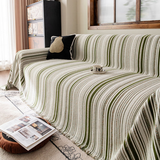 Luxury Cozy Chenille Sofa Cover Throw, Elegant Striped Soft Textured Couch Blanket