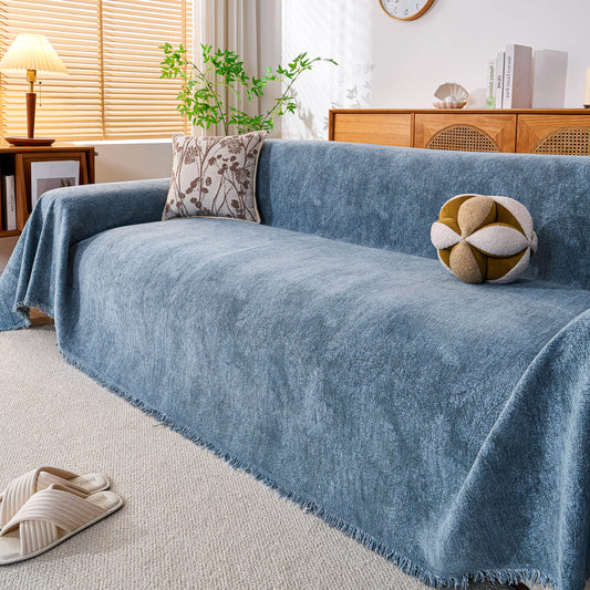 Cozy Textured Couch Protector with Fringe, Universal Soft Slipcover for Couch Sofa Bed