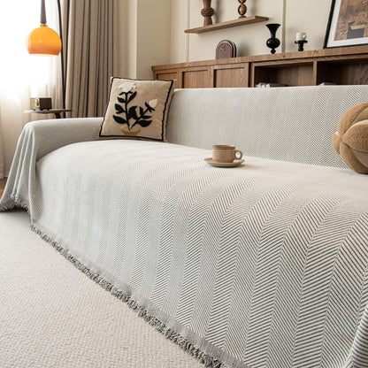 Oversized Classic Textured Herringbone Sofa Throw Cover, Raised Woven Couch Protector