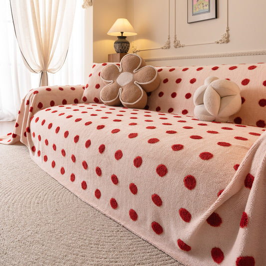 Plush Fleece Sofa Cover Throw, Soft Textured Polka Dot Couch Protector Blanket for Pets