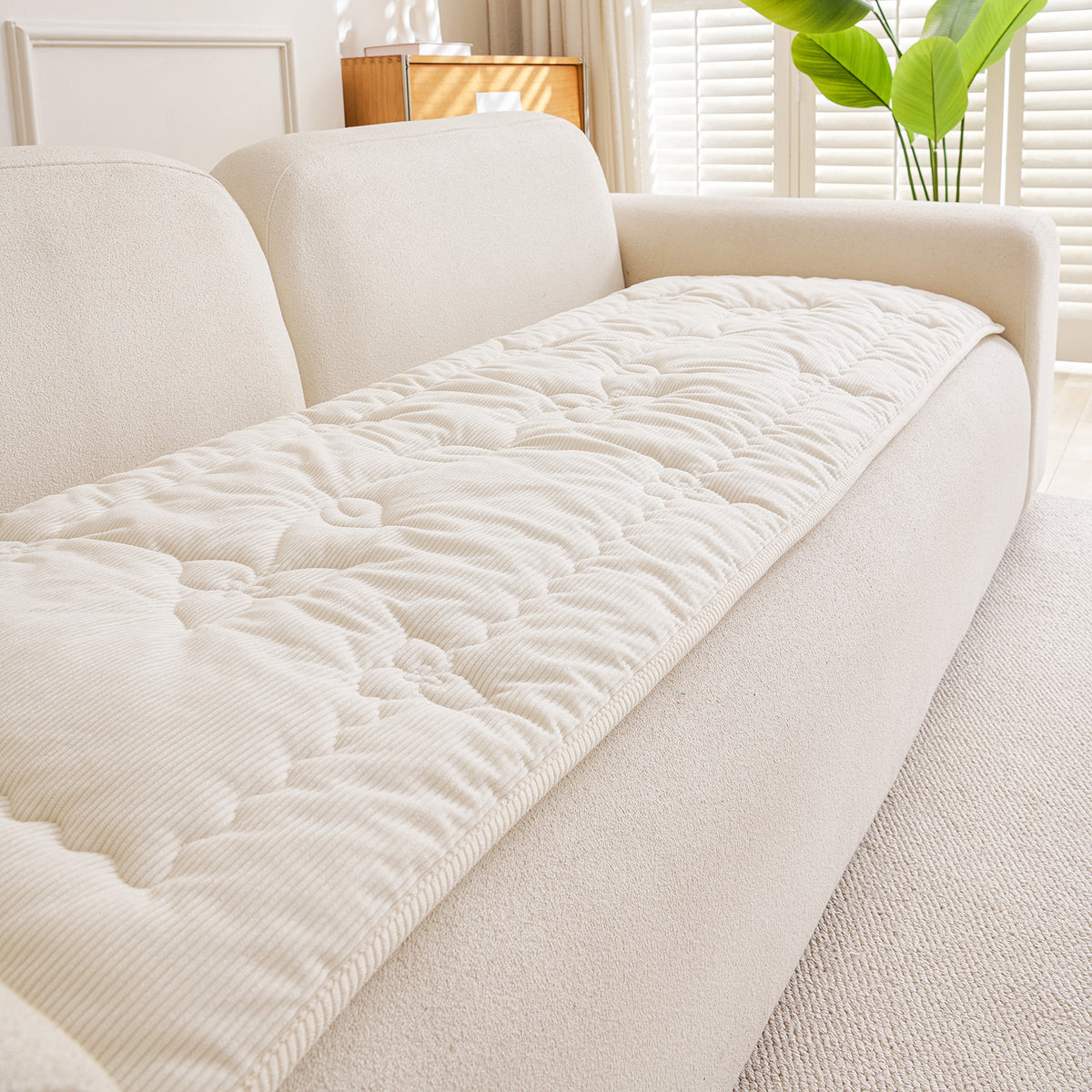 Quilted Corduroy Couch Topper, Non-Slip Soft Padded Sofa Protector Cover for Pets, Kids