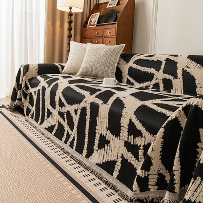 Modern Chenille Bold Abstract Pattern Sofa Cover, Artistic Decorative Furniture Cover