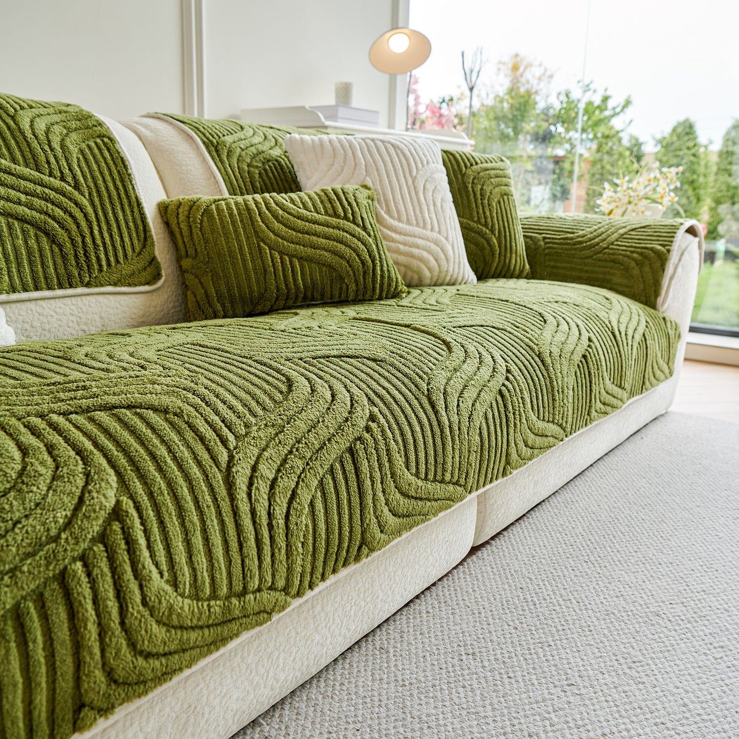 Luxury Plush Non-Slip Sofa Covers, Soft Fuzzy Embossed Sofa Topper & Seat Covers