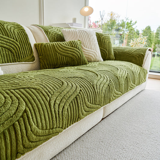 Luxury Plush Non-Slip Sofa Covers, Soft Fuzzy Embossed Sofa Topper & Seat Covers