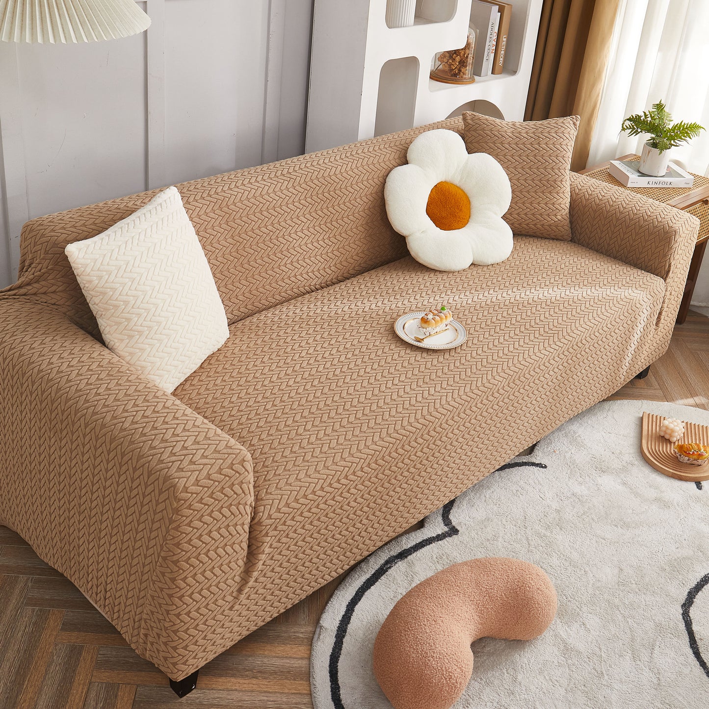 3D Geometric Stretch Sofa Slipcovers Non Slip Pet Friendly Washable Fitted Sofa Covers