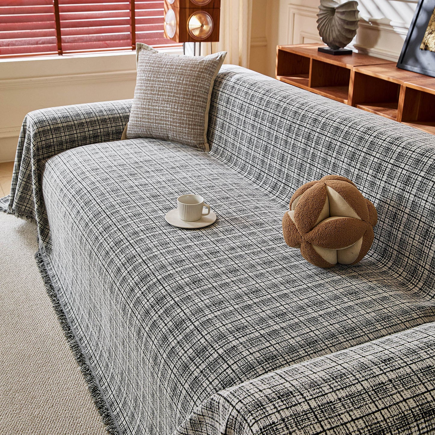 Textured Plaid Couch Throw Cover, Modern Decorative Sectional Furniture Covers