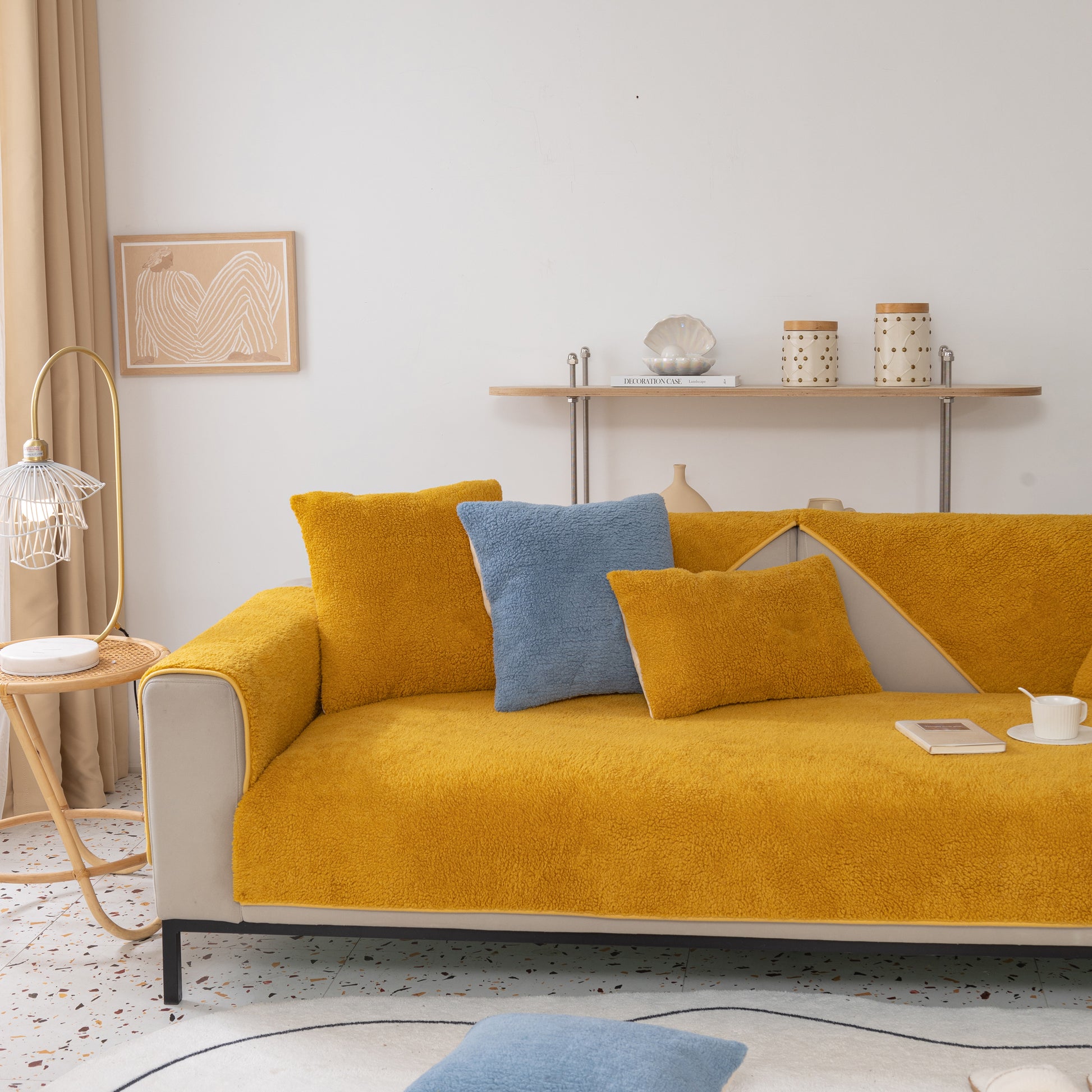 Luxuriöse Sofatücher aus Sherpa-Fleece, einfarbig, verdickter