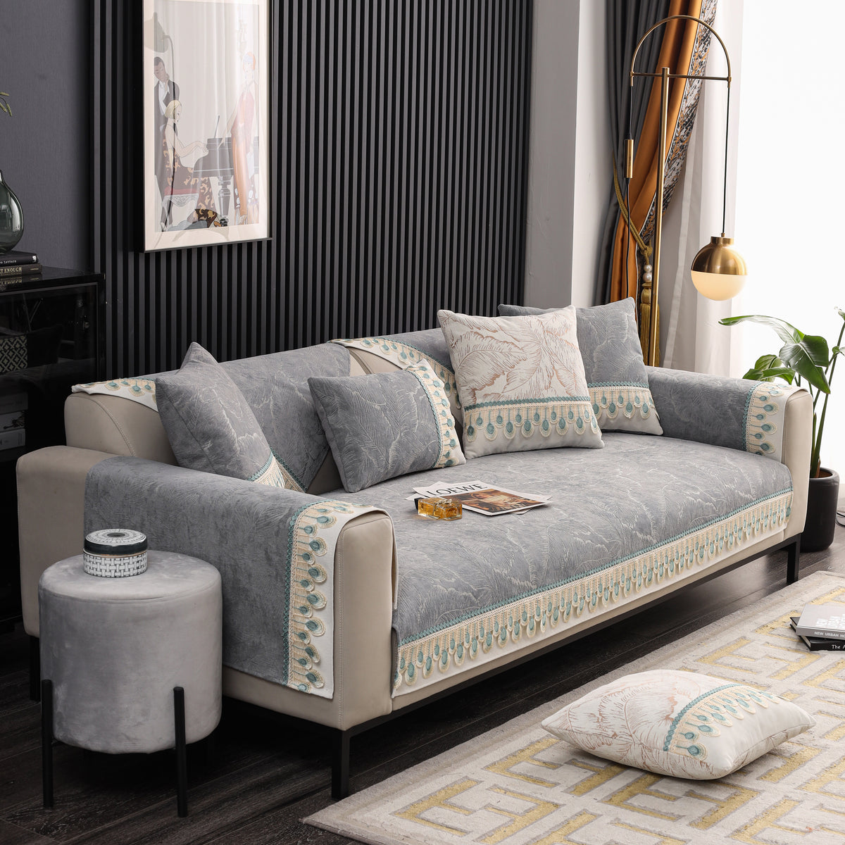 Chenille Sofaüberzug, Rutschfeste Couchbezüge, Gepolsterte Sofamatte, – Slipcover KAS™