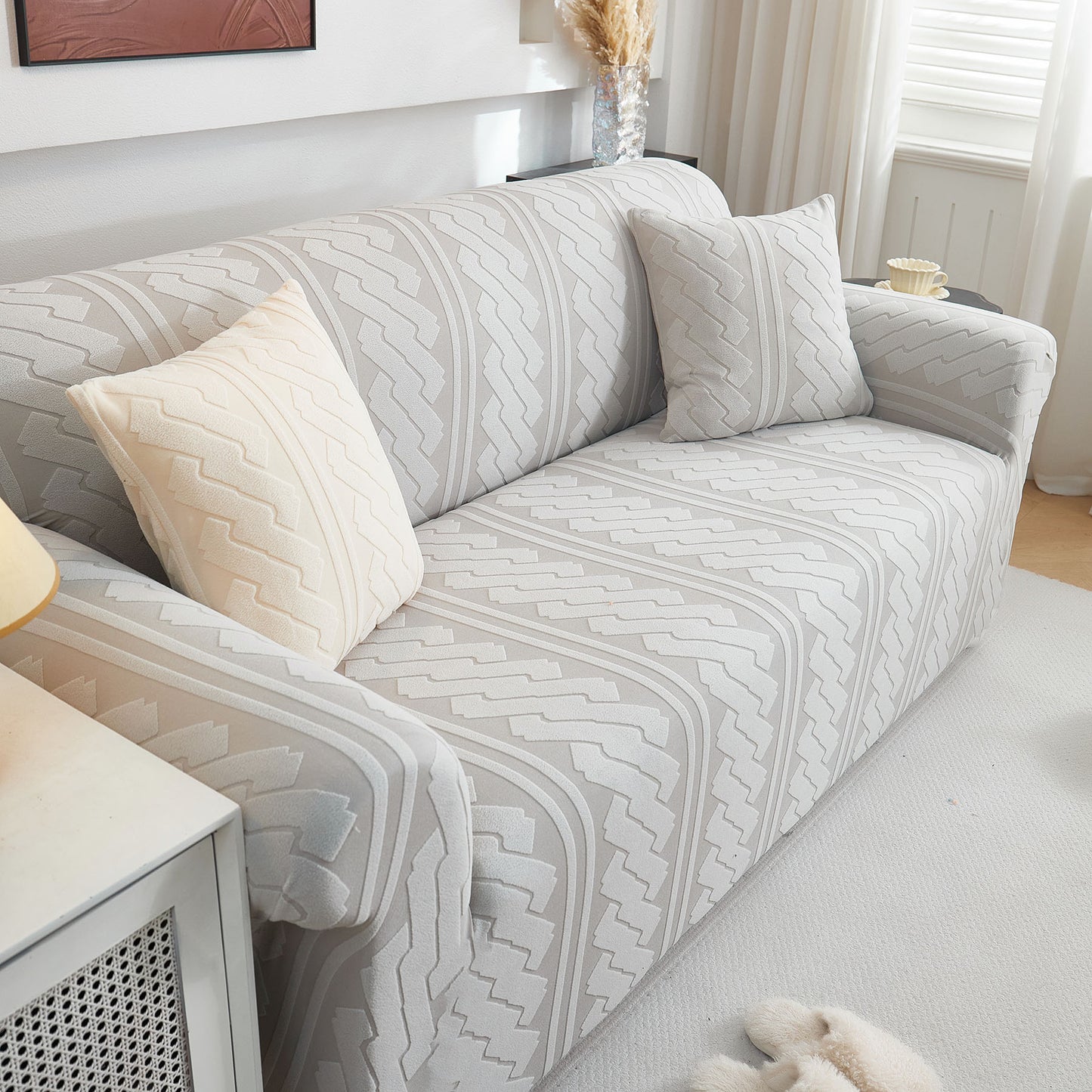 3D Embossed Geometric Couch Slipcover, Stretch Washable Non Slip Furniture Protector