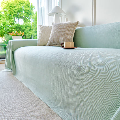 Cooling Ice Silk Soft Sofa Cover Blanket, Woven Geometric Textured Modern Couch Cover