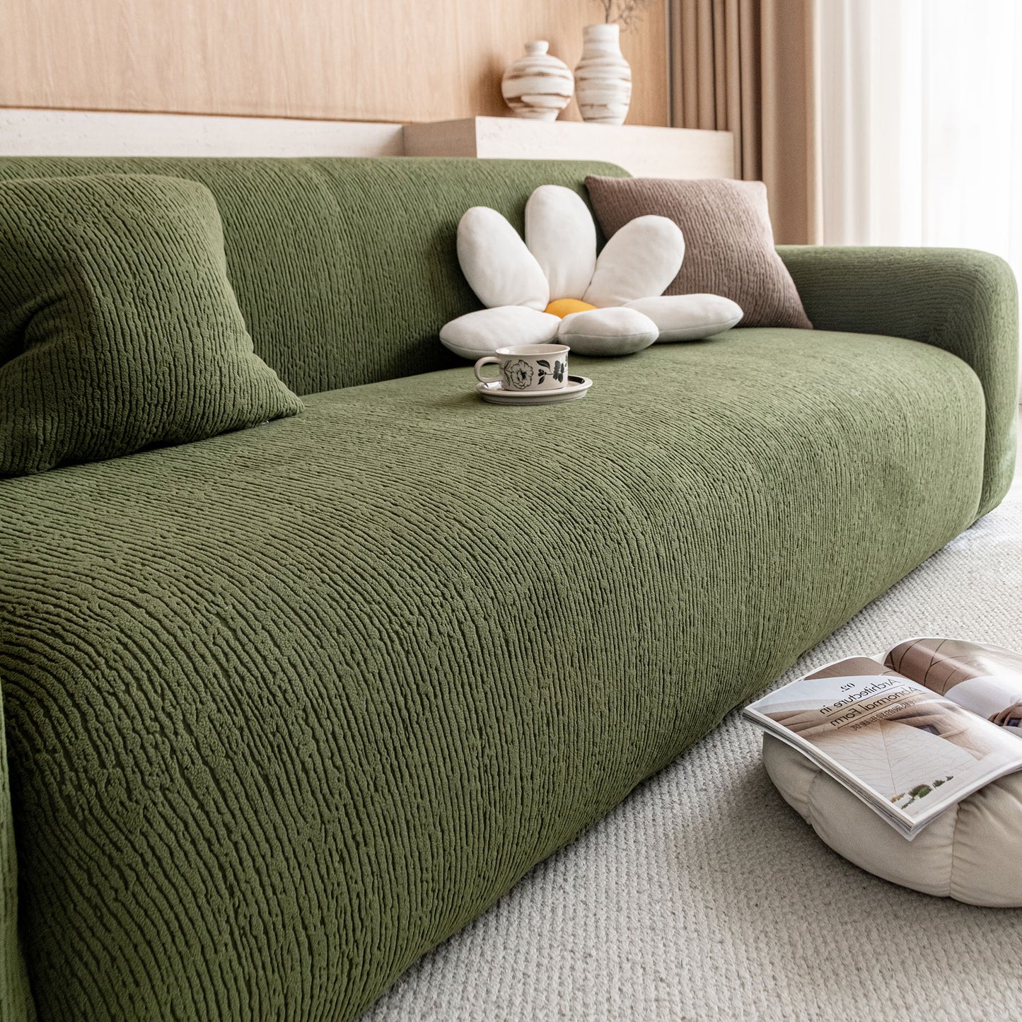 Stretch Textured Vertical Stripe Couch Slipcover, Soft Jacquard Elastic Sofa Cover