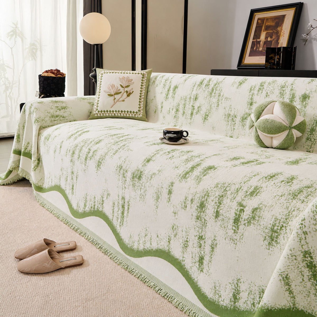 Oversized Abstract Brushstroke Sofa Throw Cover, Woven L Shaped Sectional Couch Cover