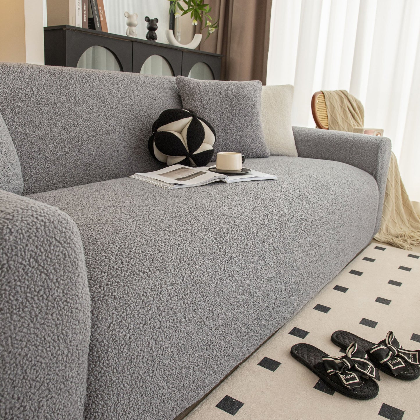 Stretch Plush Fitted Couch Slipcover Furniture Protector for 1/2/3/4/5 Cushion Couch