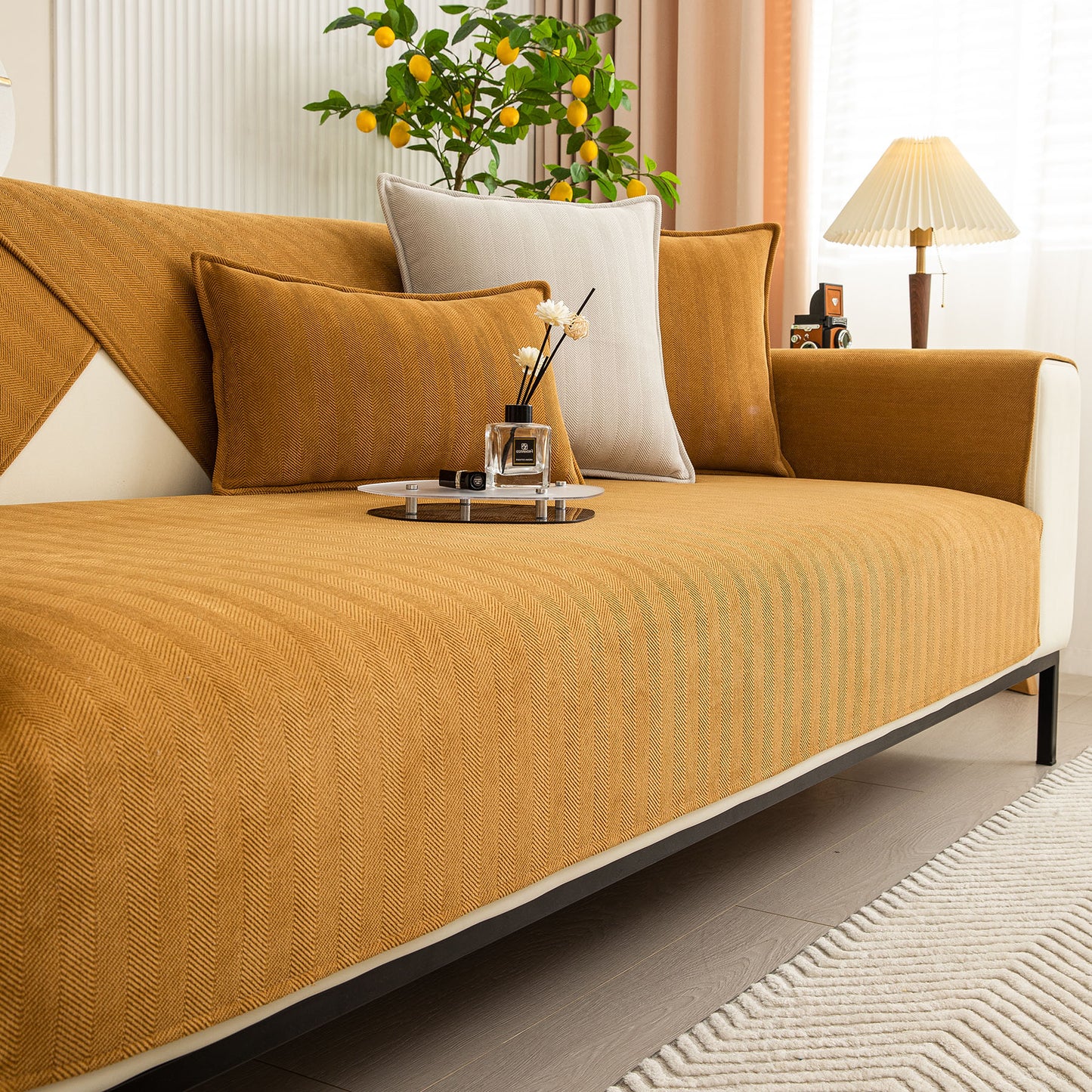 Herringbone Quilted Couch Seat and Backrest Cover, Separate Sofa Cushion Covers
