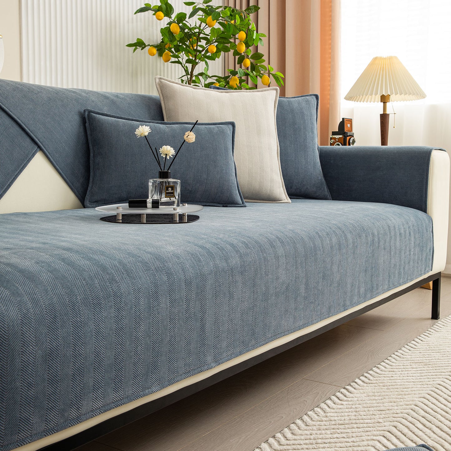 Herringbone Quilted Couch Seat and Backrest Cover, Separate Sofa Cushion Covers