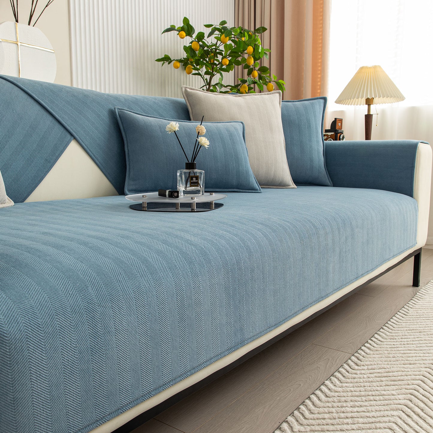 Herringbone Quilted Couch Seat and Backrest Cover, Separate Sofa Cushion Covers