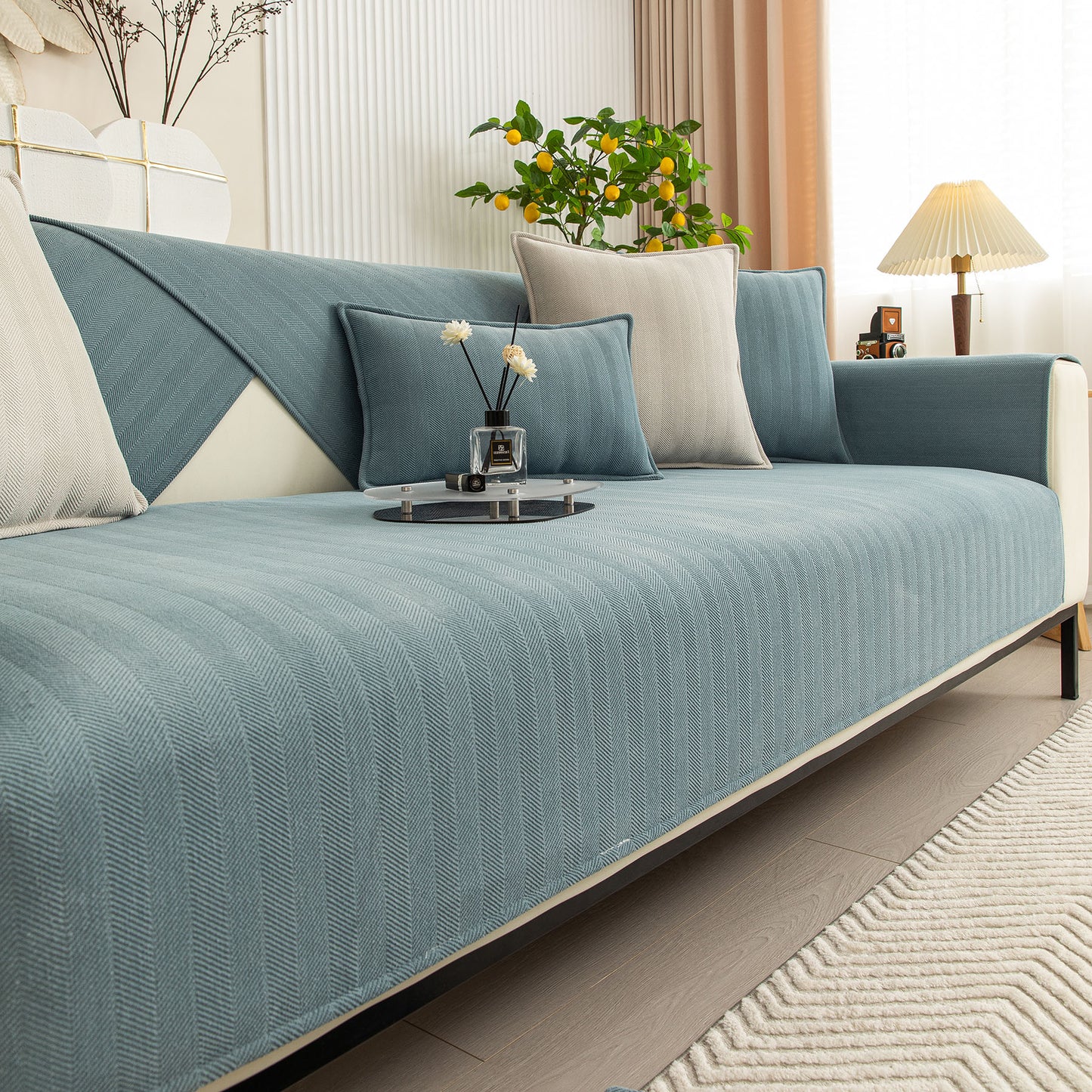 Herringbone Quilted Couch Seat and Backrest Cover, Separate Sofa Cushion Covers