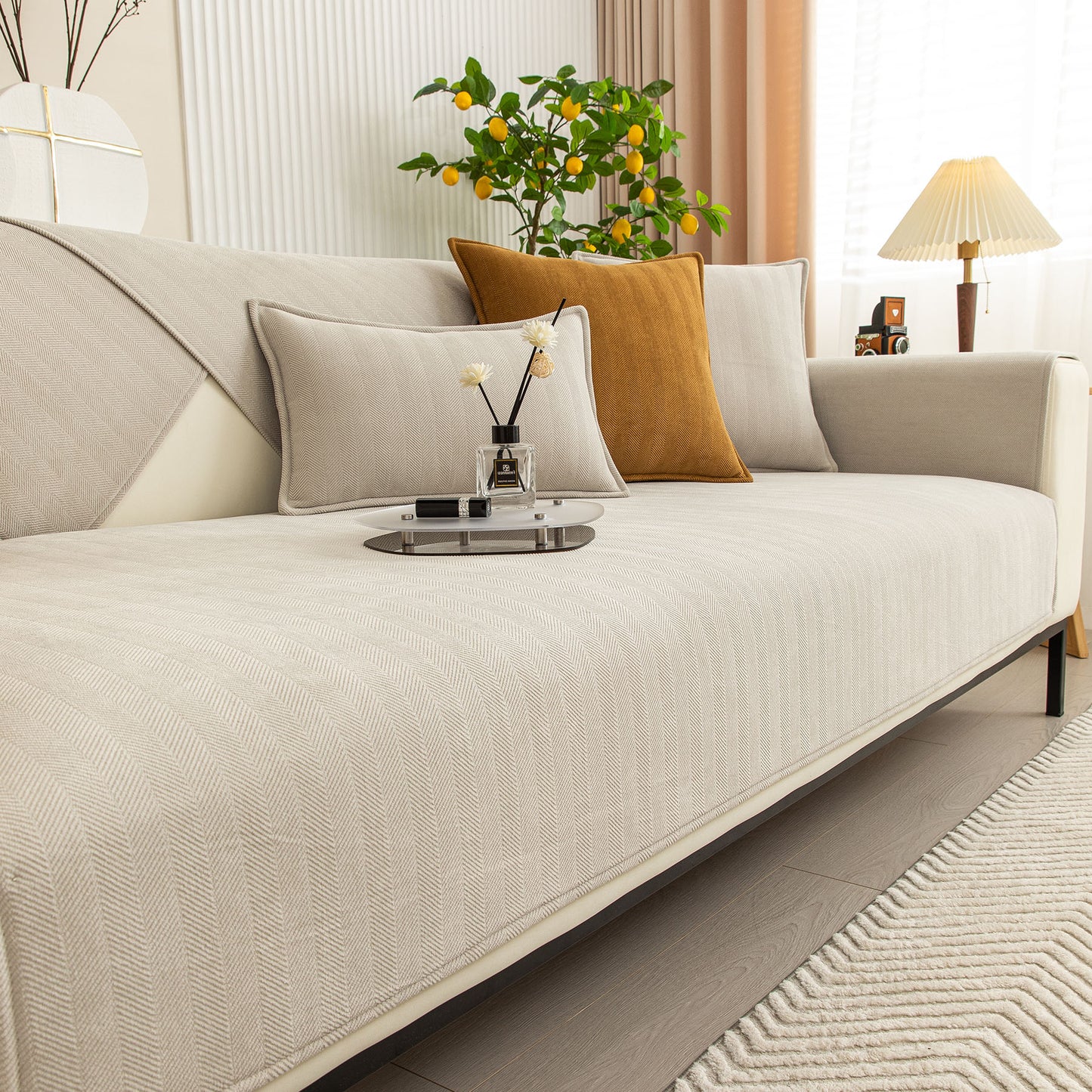 Herringbone Quilted Couch Seat and Backrest Cover, Separate Sofa Cushion Covers
