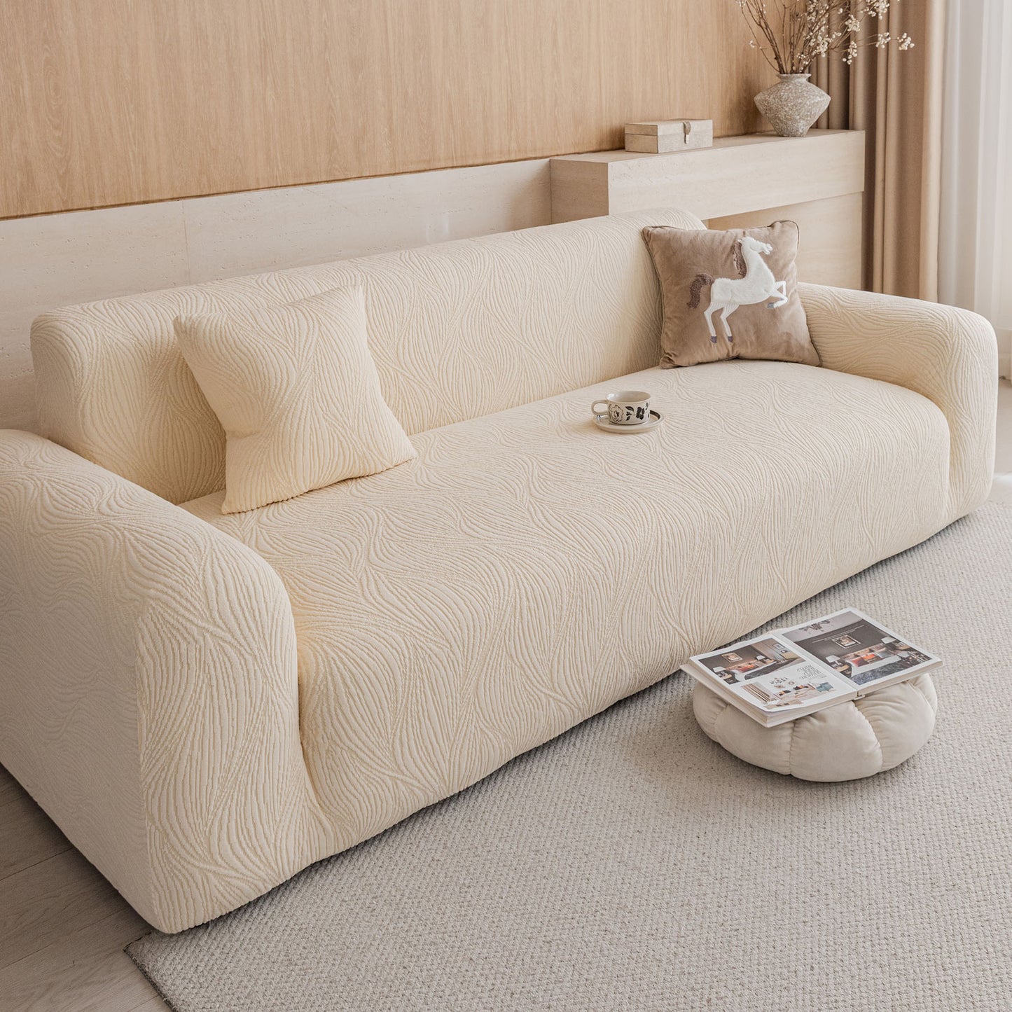 Elastic Stretch Sofa Cover Slipcover,  Thick Plush Wavy Flowing Texture Couch Cover