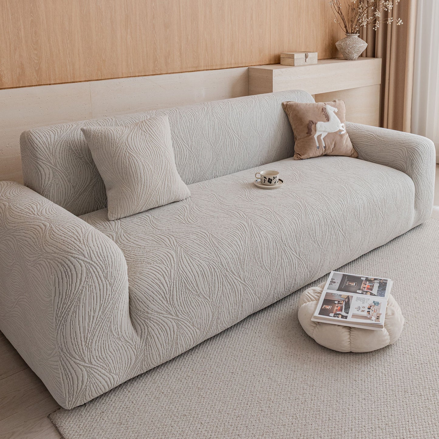 Elastic Stretch Sofa Cover Slipcover,  Thick Plush Wavy Flowing Texture Couch Cover