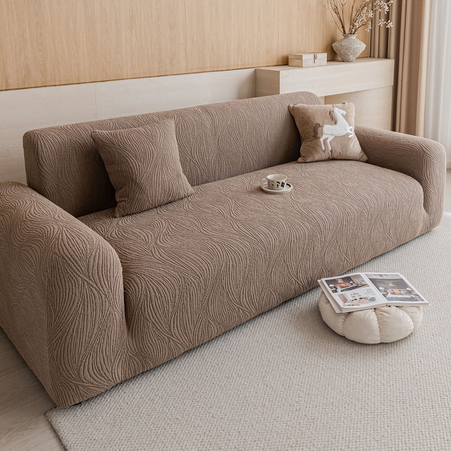 Elastic Stretch Sofa Cover Slipcover,  Thick Plush Wavy Flowing Texture Couch Cover