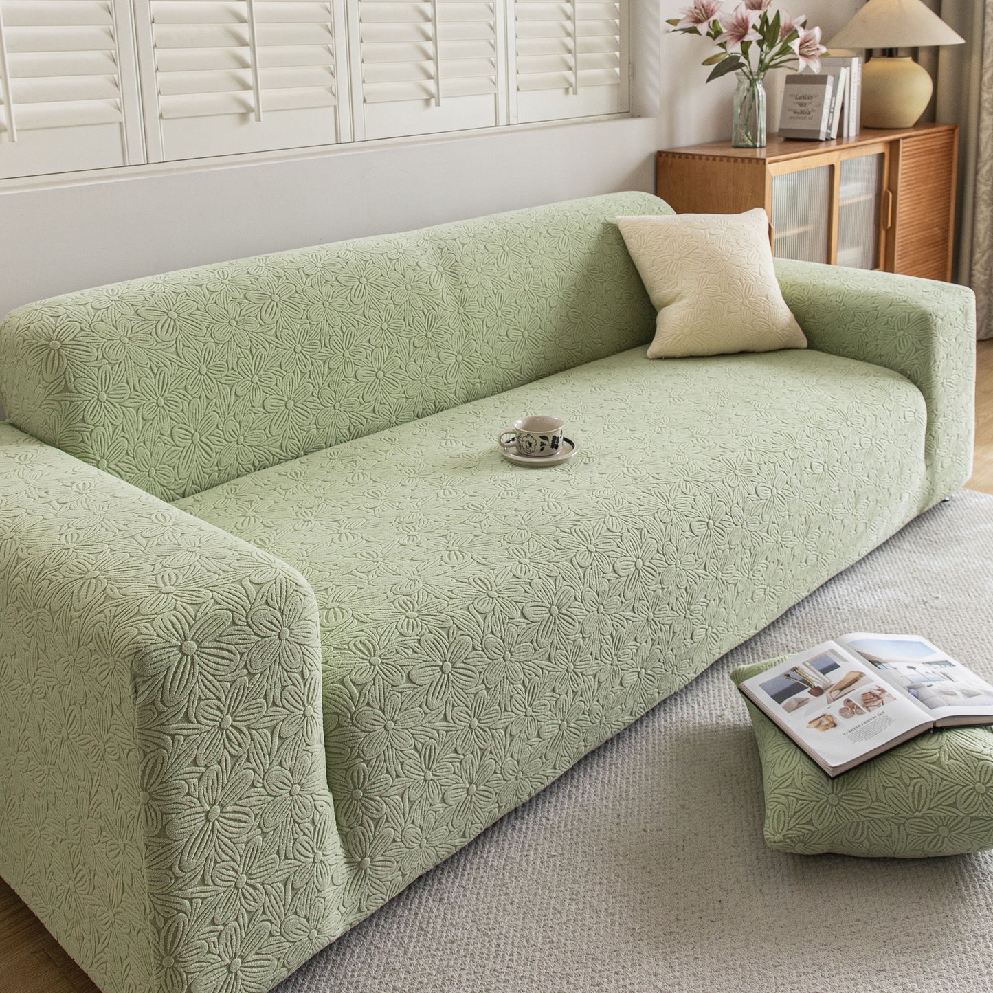 High Elastic Floral Couch Slipcover, Jacquard Stretch Non-Slip Furniture Protector