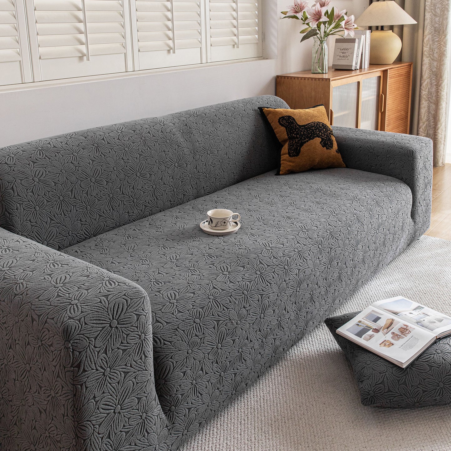 High Elastic Floral Couch Slipcover, Jacquard Stretch Non-Slip Furniture Protector