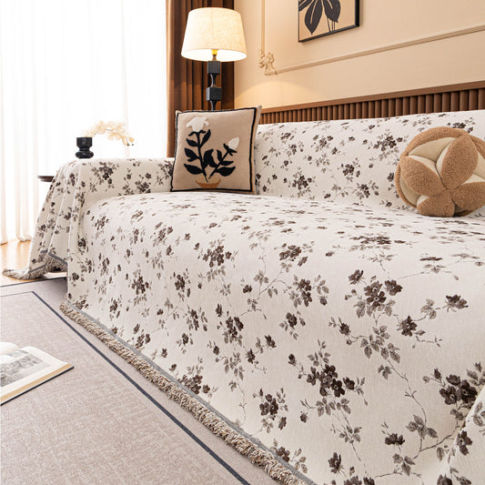 Vintage Floral Sofa Throw Cover, Decorative Farmhouse Sofa Cover for Living Room