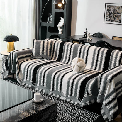 Housses de canapé en chenille rayées, couverture protectrice de canapé confortable au style bohème