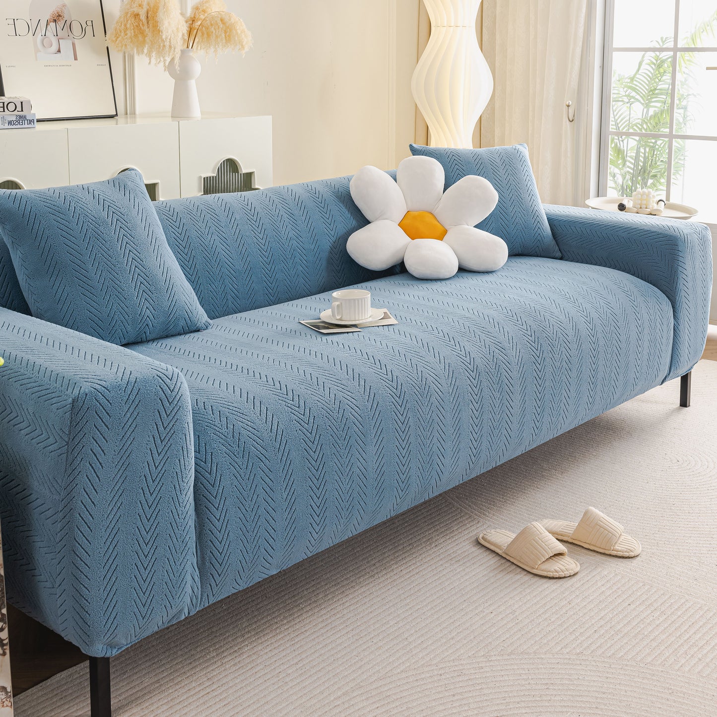 High Stretch Herringbone Textured Slipcover for Standard & L-Shaped Sectional Couches