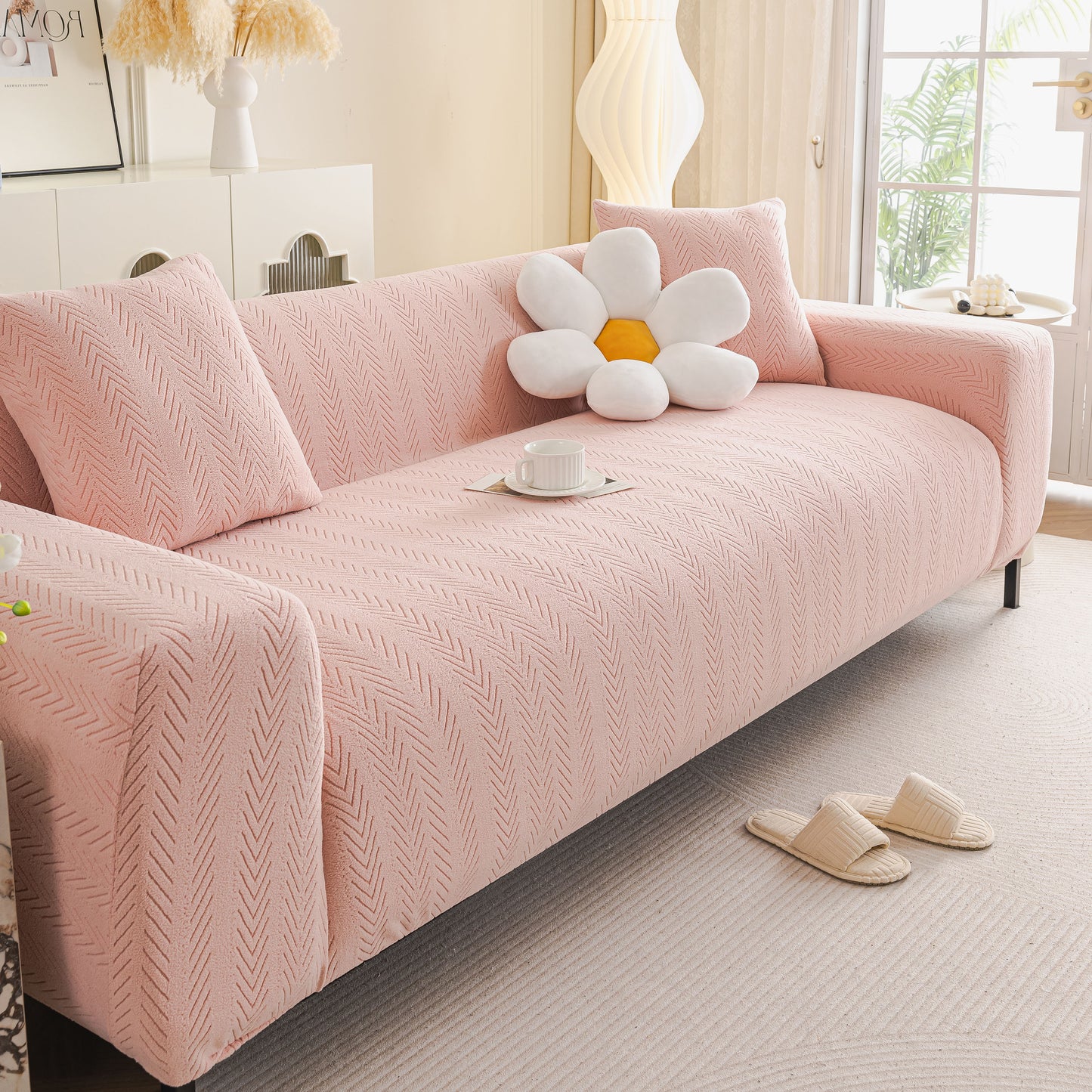 High Stretch Herringbone Textured Slipcover for Standard & L-Shaped Sectional Couches