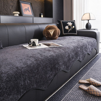 Chenille Couch Cover with Scalloped Edge, Non-Slip Modular Slipcover Sectional