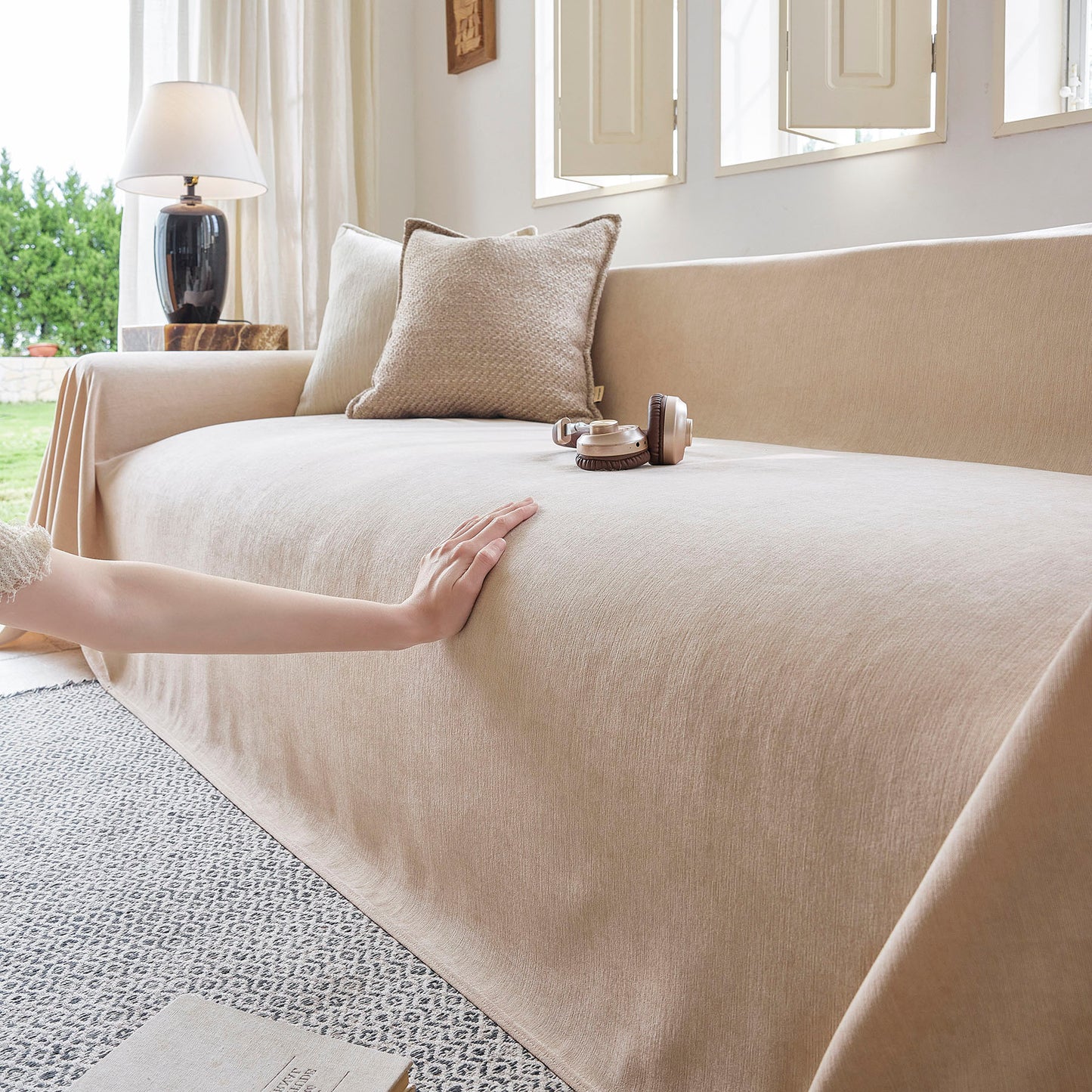 Luxury Soft Chenille Sofa Cover for Couch, Solid Color Furniture Protector Throw Cover