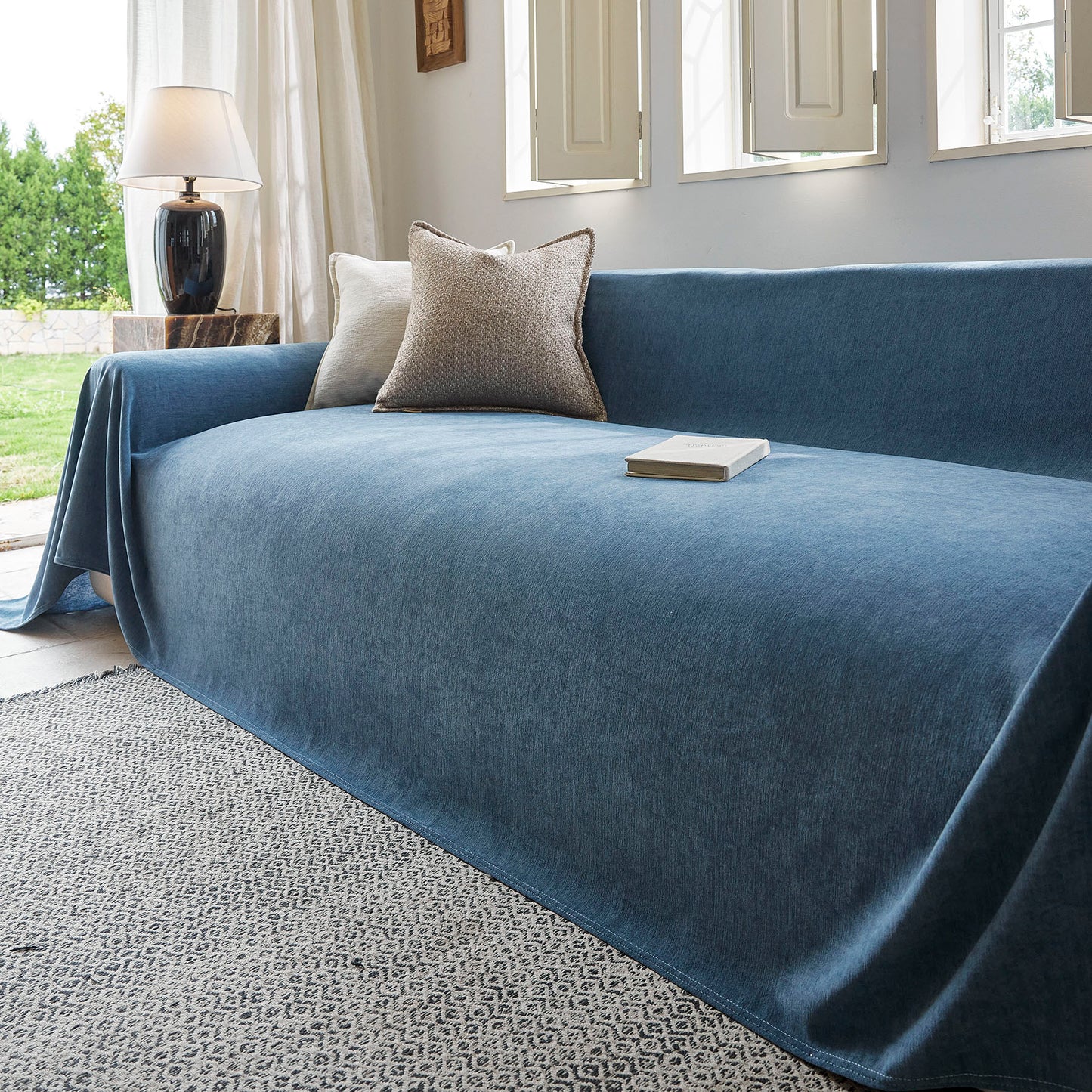Luxury Soft Chenille Sofa Cover for Couch, Solid Color Furniture Protector Throw Cover